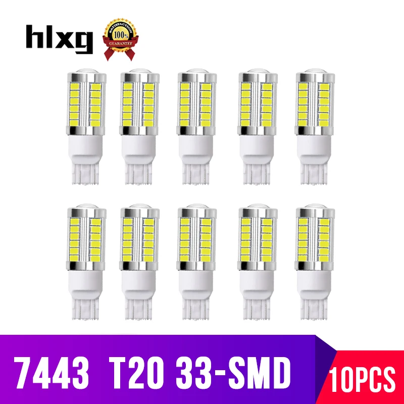Hlxg 10 шт. T20 Led W21W тормозные огни Автомобильные Лампы 7440 12V 6000K зазор сигнала лампа