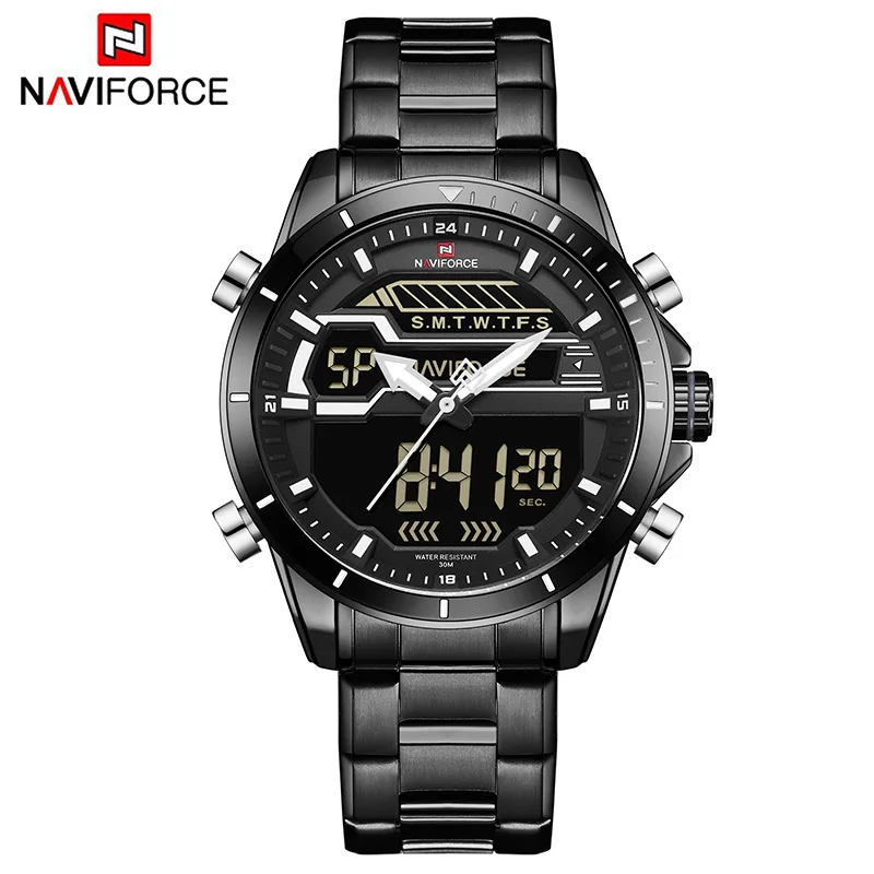 Black White Мужские часы NAVIFORCE, Роскошные, Лидирующий бренд, мужские водонепроницаемые спортивные часы, мужские кварцевые цифровые часы, мужские наручные часы, Relogio Masculino - Цвет: Black White