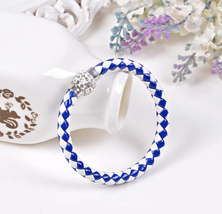 Fashion PU Leather Mix Color Weave Crystal Magnet Bracelets For Women 13 Colors To Choose Best Gift Pulseras 354 | Украшения и