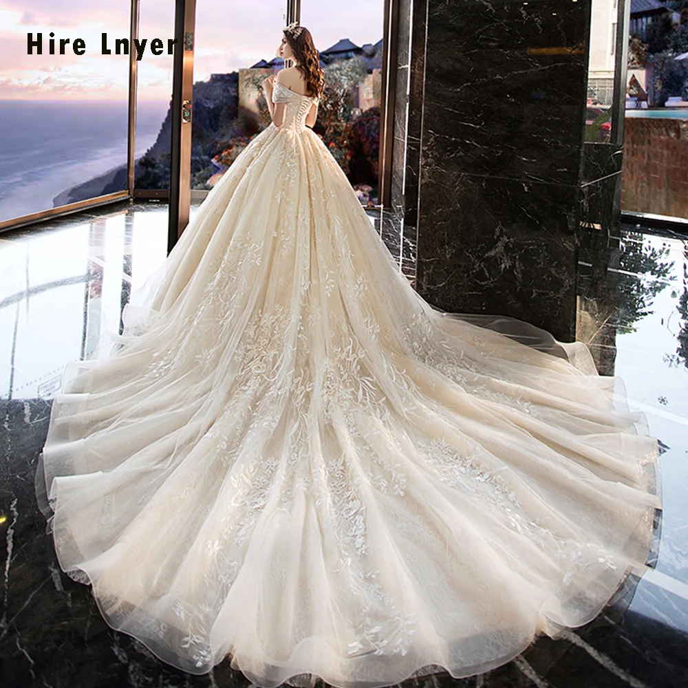 Vestido De Noiva Princesa 2019 вырез лодочкой короткий рукав бисероплетение Аппликации