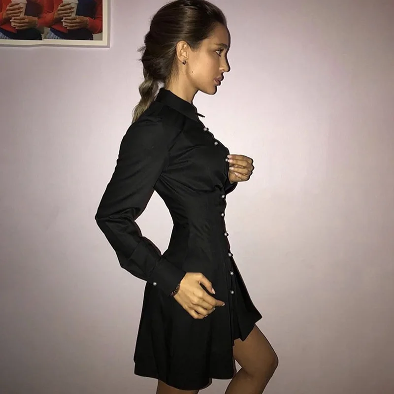 Женское винтажное мини-платье с пышными рукавами на пуговицах | Женская одежда