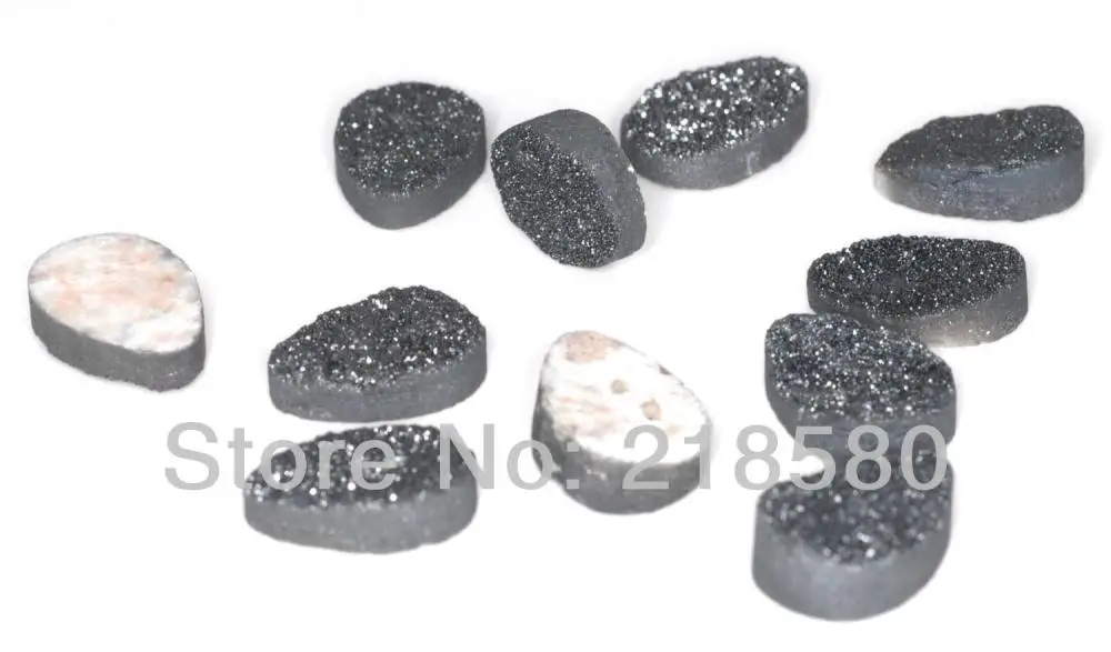 

H-DCB40 25pcs Black Quartz Pear Shape Drusy Druzy Cabochon Beads 13mmx18mm