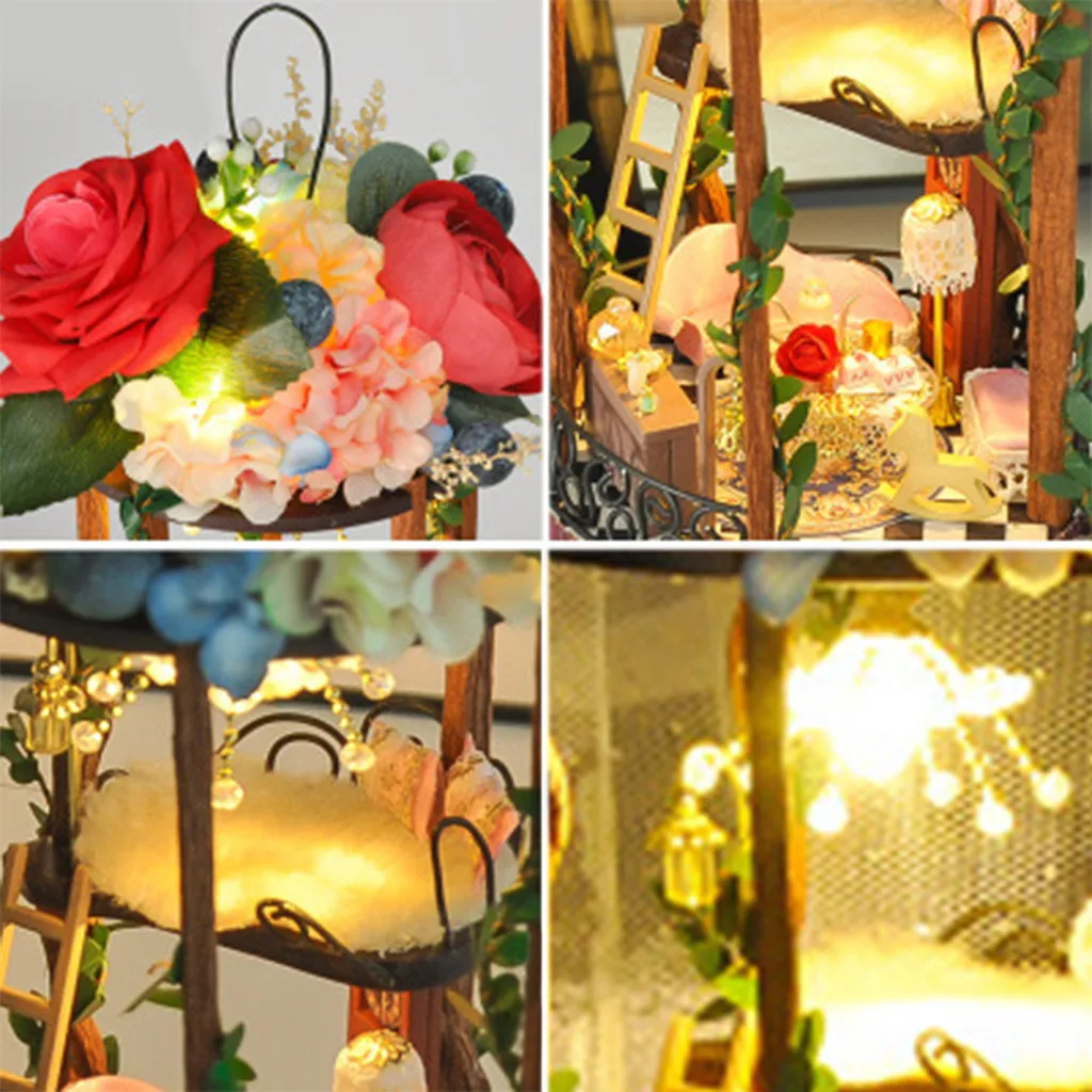 CUTEBEE деревянный кукольный дом мебель DIY Миниатюрный 3D модель светодиодный Цветок украшения Кукольный домик игрушки для детей подарки на день рождения k319