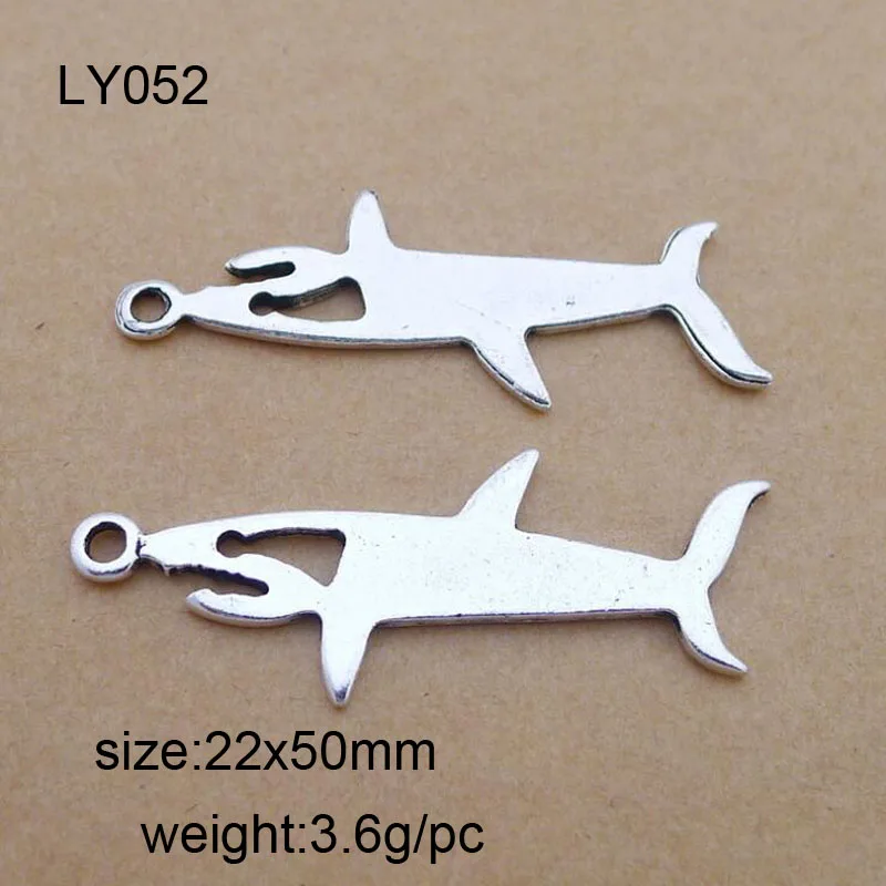 

25PCS Alloy Retro Silver Plated Shark Charms Fish Shark Charms Pendants 22x50mm