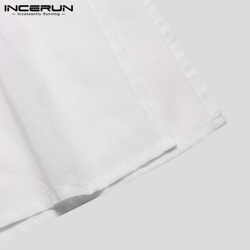 INCERUN Lapel Shirt Men Solid Color Slim Collar Long Section Long-sleeved Shirt Beach Wind Loose Casual Streetwear Camisas