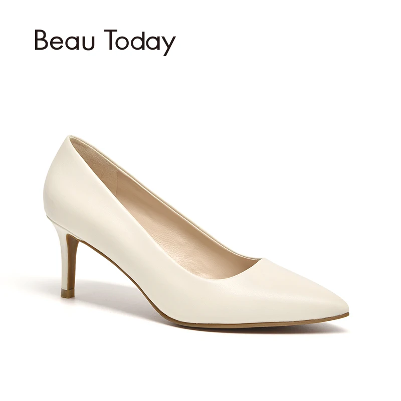 Туфли BeauToday женские из телячьей кожи натуральная кожа заостренный носок высокий