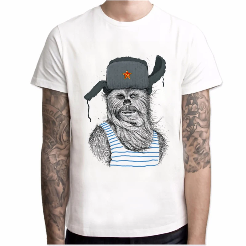 Picture-1 Модная летняя новая футболка мужская русская Comrade Chewbacca Chewie Звездные войны крутая футболка harajuku модная футболка мужские белые топы - Цвет: Picture-1