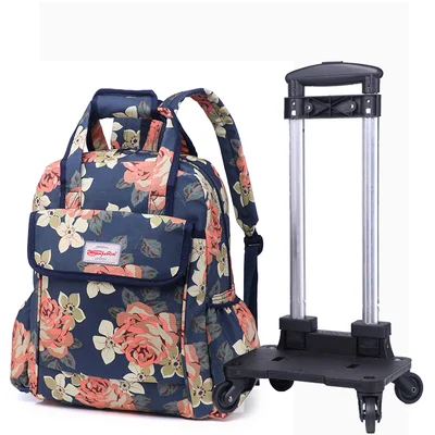 Women Travel Trolley Bags travel Backpack with wheel Rolling luggage trolley backpack waterproof Oxford Rolling Baggage Suitcase - Цвет: Uninstall