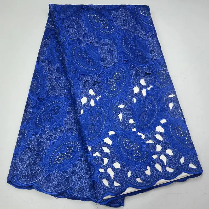 African stone High Quality Royal blue Swiss Voile Lace Rhinestones French 100% cotton Fabric For wedding dress KRE01 | Дом и сад