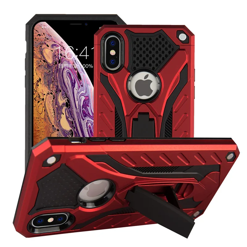 Hybird TPU+ PC пластиковый двойной армированный чехол с подставкой для iPhone XS Max X XR 5 5S SE 6 S 6 S 7 8 Plus 6Plus 7Plus 8 Plus задняя крышка