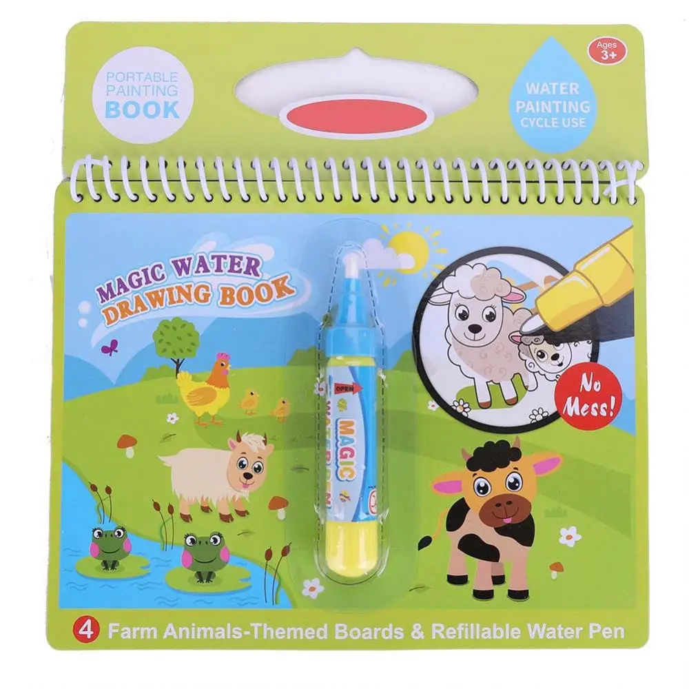 Farm 2 Волшебная водная книга для рисования, раскраска, каракули с ручкой, доска для рисования, Juguetes для детей, обучающая игрушка для рисования, 6 цветов - Цвет: Farm 2