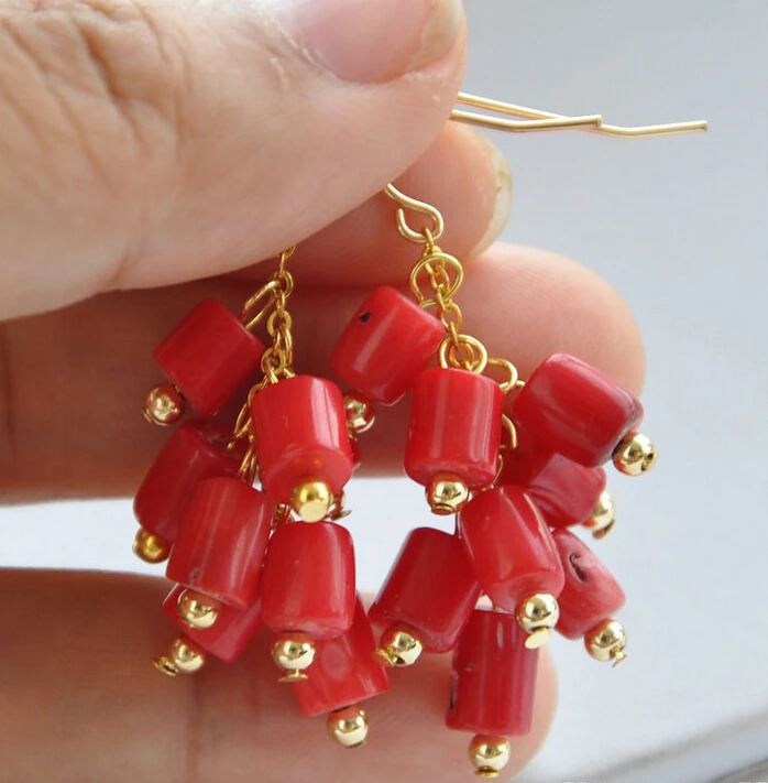Hot sell Noble- hot new - free shipping 12417 cylindrical red coral dangle earring | Украшения и аксессуары