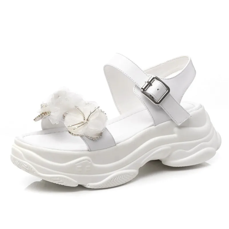 CONASCO 2019 Classic Vintage Punk Genuine Leather Women Sandals Casual Shoes Woman Round Toe Buckle Flats Summer Office | Обувь