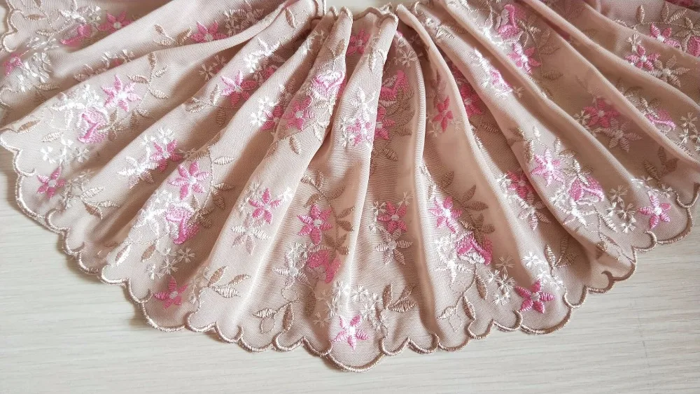 2 ярда кружевная отделка розовые цветы вышитые хаки Тюлевое кружево 6 69 дюйма