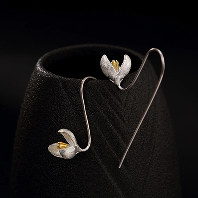 Женские серьги с цветами из серебра 925 пробы двусторонние ручной работы модные