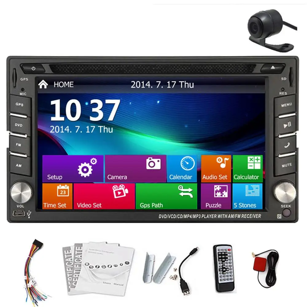 Резервная камера + 6 2 &quotHD двойной Din автомобильный стерео радио dvd плеер gps Nav Bluetooth
