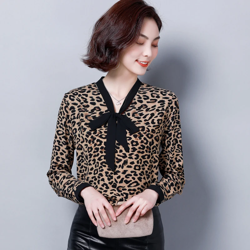 Женская блузка модная новинка весны 2019 Женские топы и блузки леопардовой