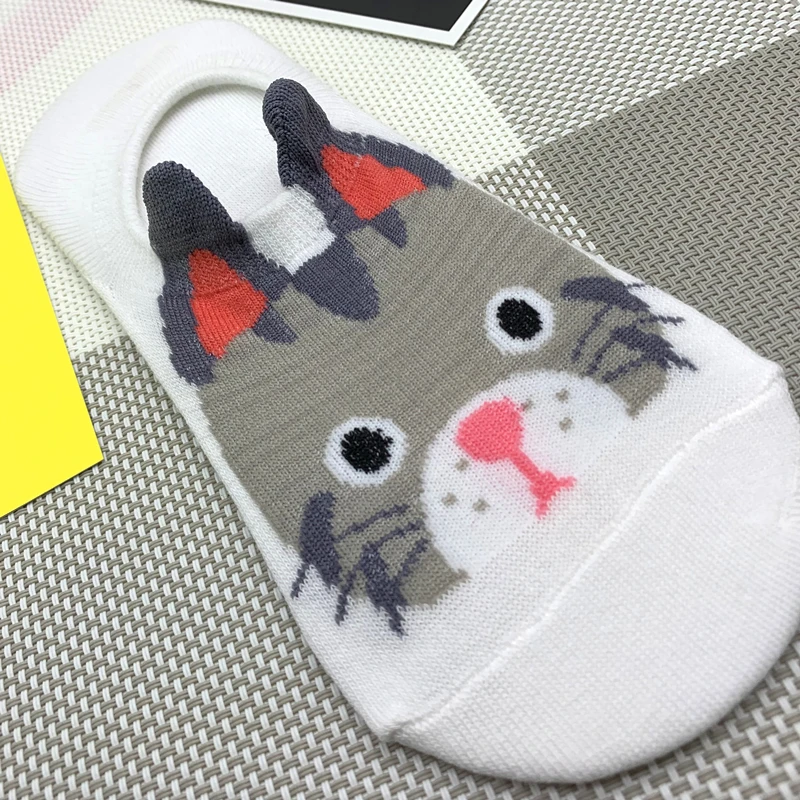 Модные милые хлопковые носки с животными женские летние короткие милым котом и