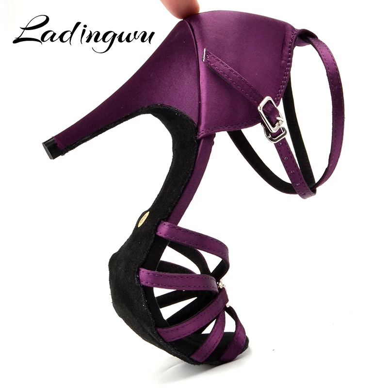 Ladingwu Для женщин латинский бальный танец обувь для девочек пурпурного сатина и с