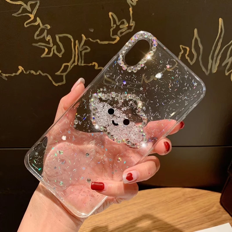 Glitter Powder Smile Face Clouds Phone Case For iPhone XS Max XR 6 6s 7 8 Plus X Diamond Soft TPU Dynamic Beads Cover |