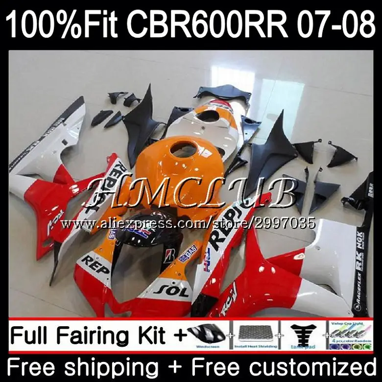 Литые изделия для Honda CBR 600 RR 600F5 Repsol оранжевый CBR600RR 2007 2008 81HC. 1 CBR600F5 F5 07 08 CBR 600RR CBR600 RR 07 08 обтекатель