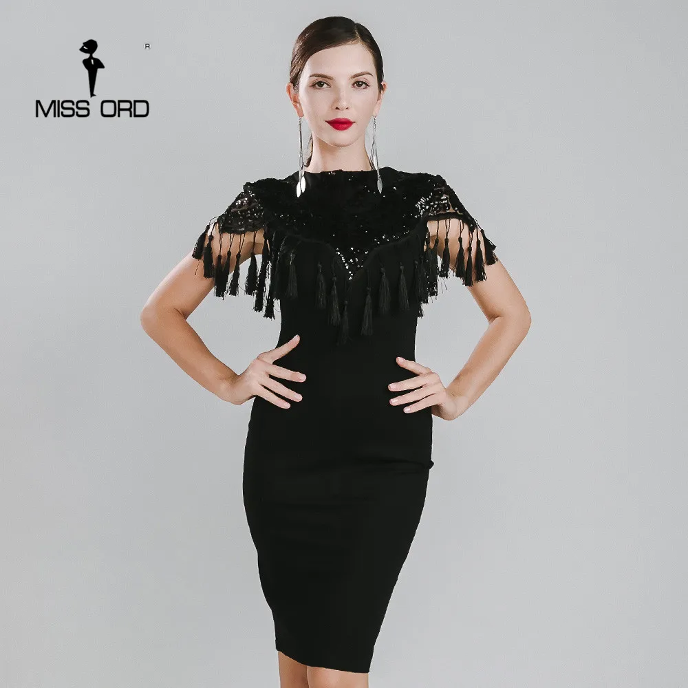 MISS ORD 2019 сексуальное платье с высокой горловиной и кисточками блестками FT4776 |