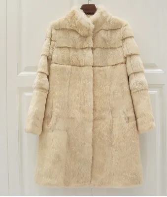 Real genuine natural full pelt whole skin rabbit fur coat women fashion stand collar jacket custom any size - Цвет: Хаки