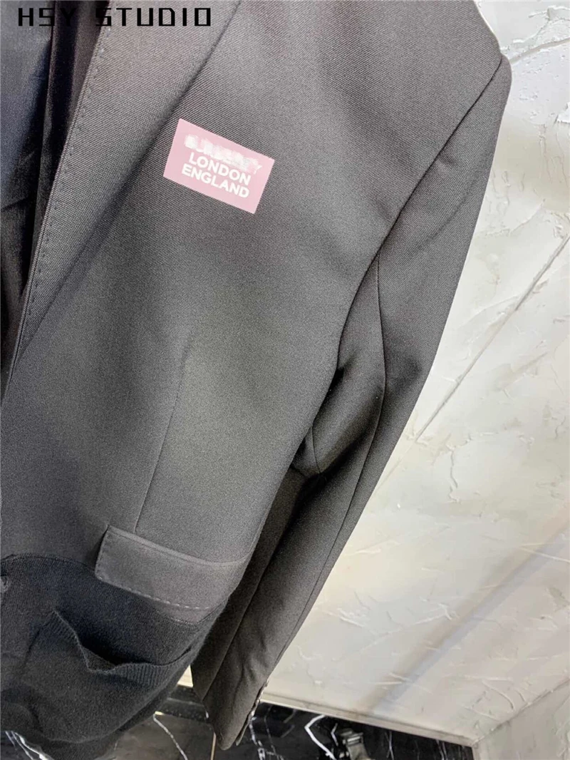 【HSY studo】2019 осенний Новый тренд вязаный длинный черный Женский блейзер рукав