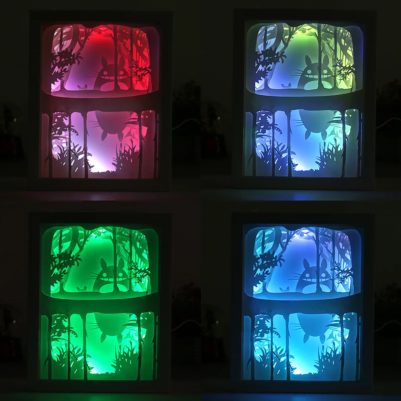 3D Бумага резьба свет Тоторо 4 вида цветов ночные светильники PS рамка LED ночник