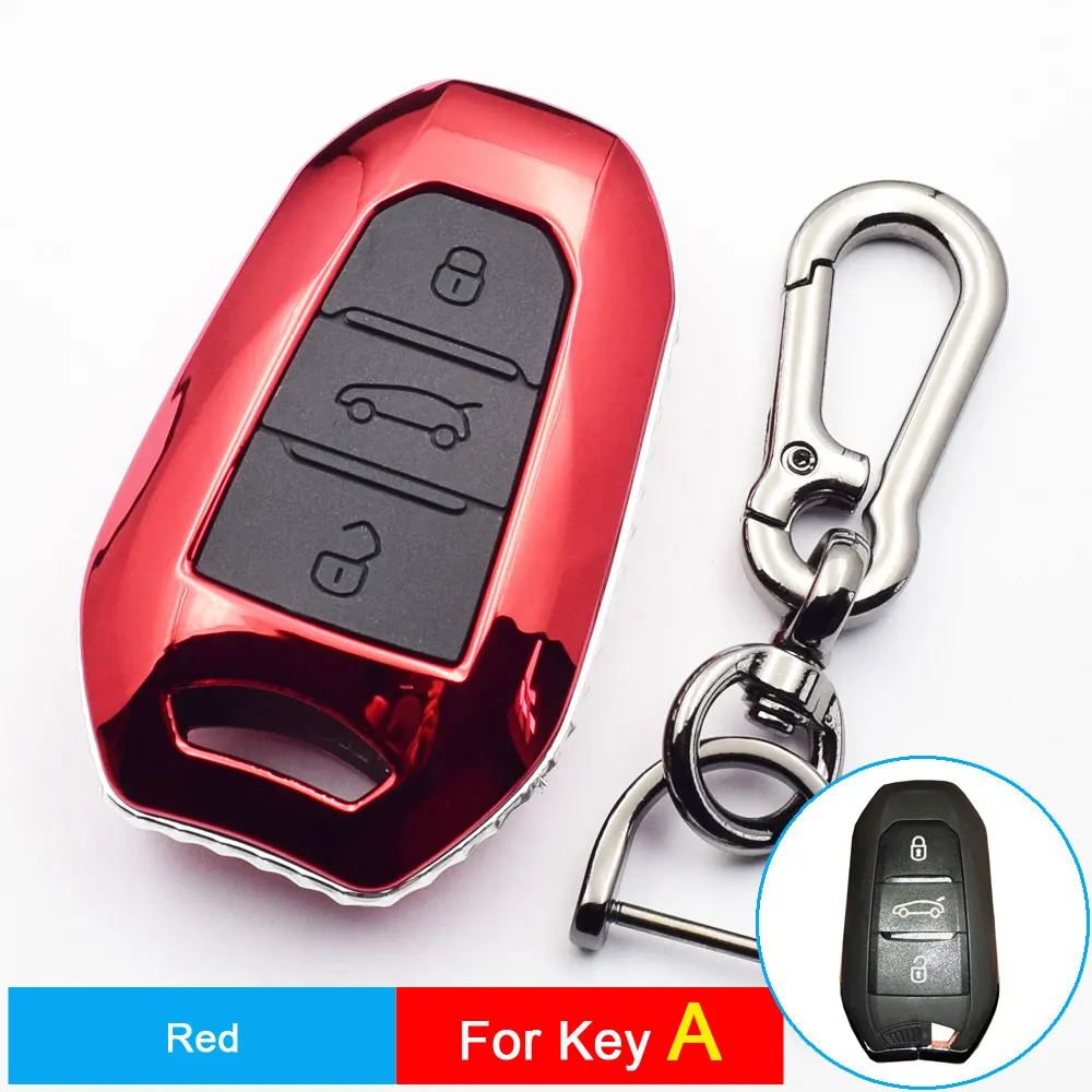 Red-Key A Карбон ключ чехол для peugeot 5008 4008 3008 2008 308 408 508 307 301 308S 207 206 Citroen 3 кнопки дистанционного ключа Fob Защитная крышка - Название цвета: Red-Key A