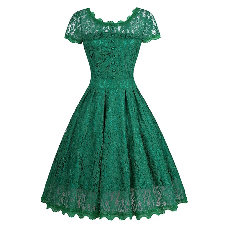 MISSJOY Vestido de festa платье на пуговицах с открытой спиной Женские винтажные рокабилли Свинг элегантные подружки невесты трапециевидные вечерние белые кружевные платья