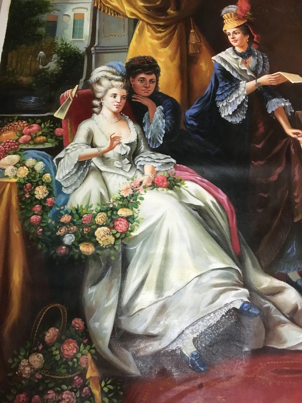 100% ручная роспись картина суд цифры леди дворец цветок пейзаж Ручная маслом