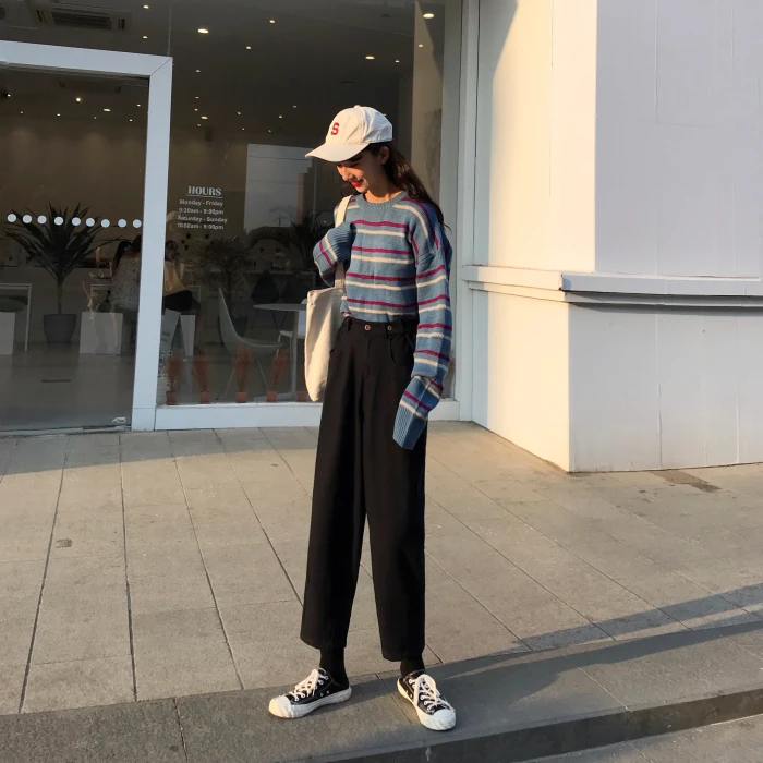 Женские весенние модные брендовые джинсы Ulzzang Harajuku BF с высокой талией длиной до щиколотки, женские повседневные свободные черные джинсы