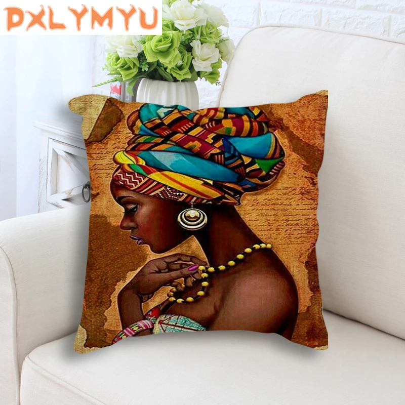 african girl lady oil painting decorative cushion black women home art decoration sofa throw pillow case linen cushion cover free global shipping