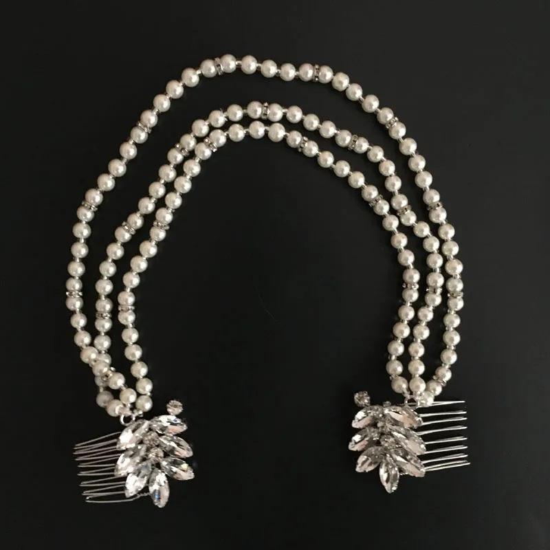 Женский гребень для волос SLBRIDAL серебристые Стразы с кристаллами и жемчугом