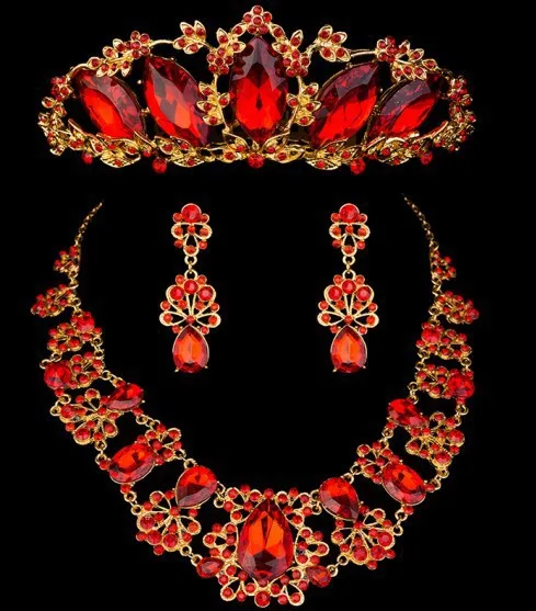 Удивительно Свадебные Украшенные стразами красный комплект ювелирных изделий