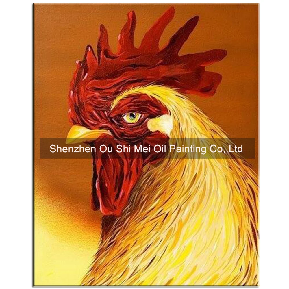 Ручная роспись красная расческа Масляные картины на холсте Золотой Желтый член