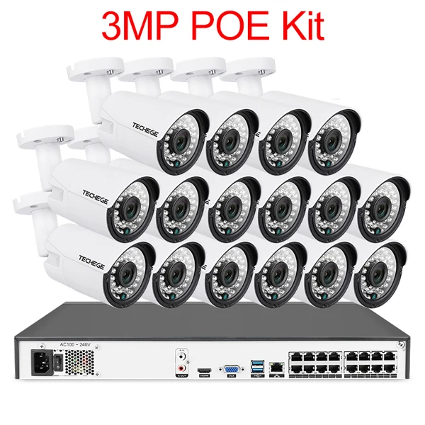 Techege 16CH 4K POE NVR 5MP аудио камера s комплект PoE ip-камера Onvif FTP система видеонаблюдения ИК Открытый ночного видения комплект видеонаблюдения - Цвет: 3MP Cameram kit