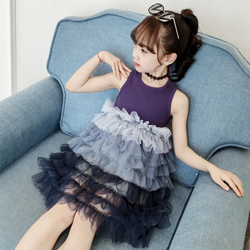 gradient color frocks rainbow dress age for 3-12 yrs little girls colorful ruffled cupcake kids christmas sleeveless | Детская одежда и