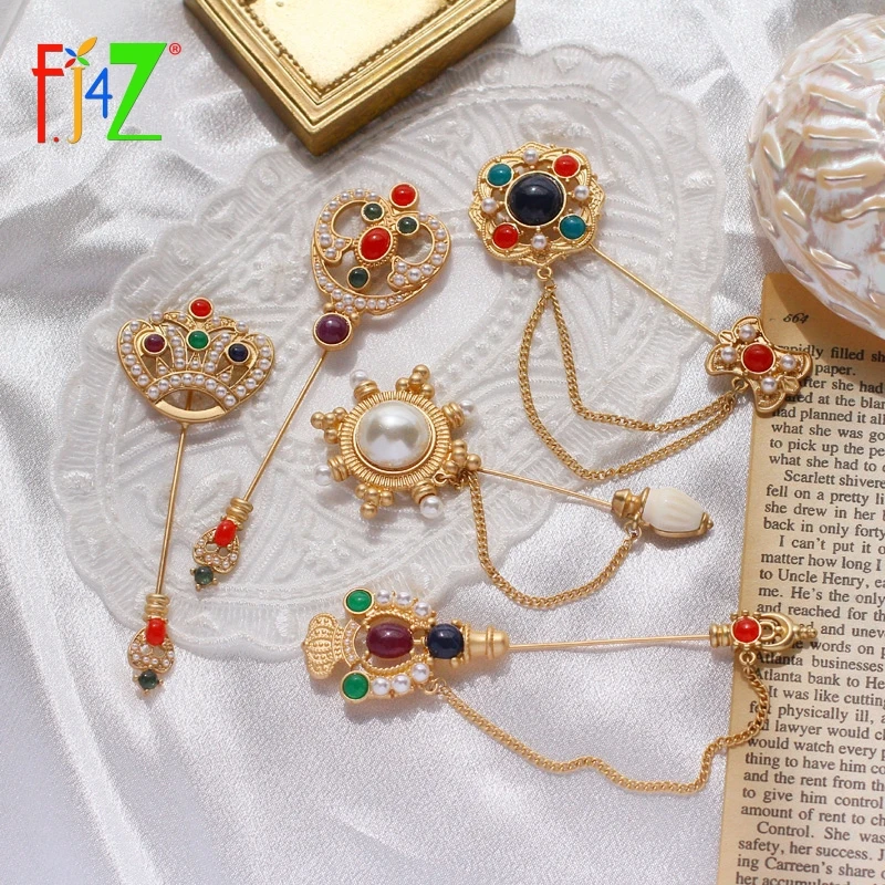 F. J4Z, модные антикварные броши, великолепный камень из смолы, искусственный жемчуг, женские шпильки, новинка, женские массивные ювелирные изделия для костюма, брошь