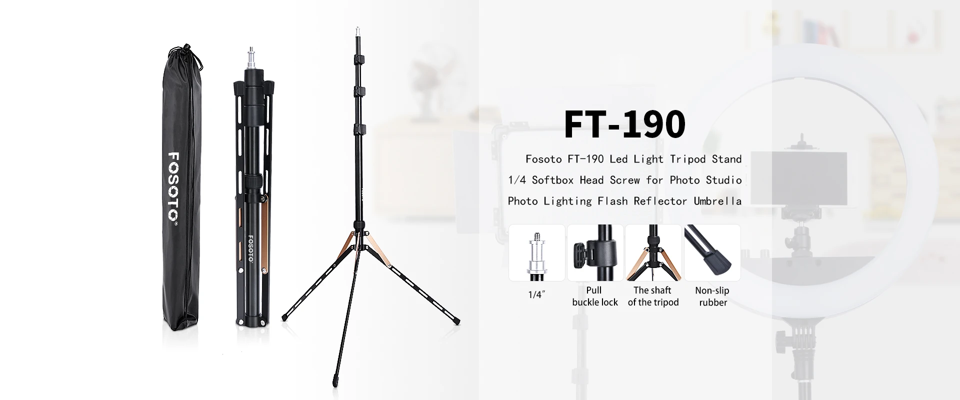 Fosoto FT-220 штатив для камеры из углеродного волокна с винтовой головкой 1/4& 3/8 светодиодный светильник-подставка для фотостудии фотографический светильник ing Umbrella