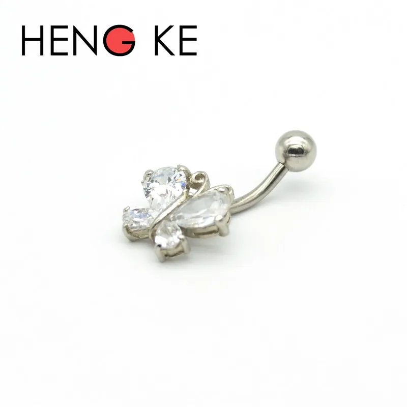 Новинка Бабочка пупка кнопки кольца прозрачный CZ драгоценный камень