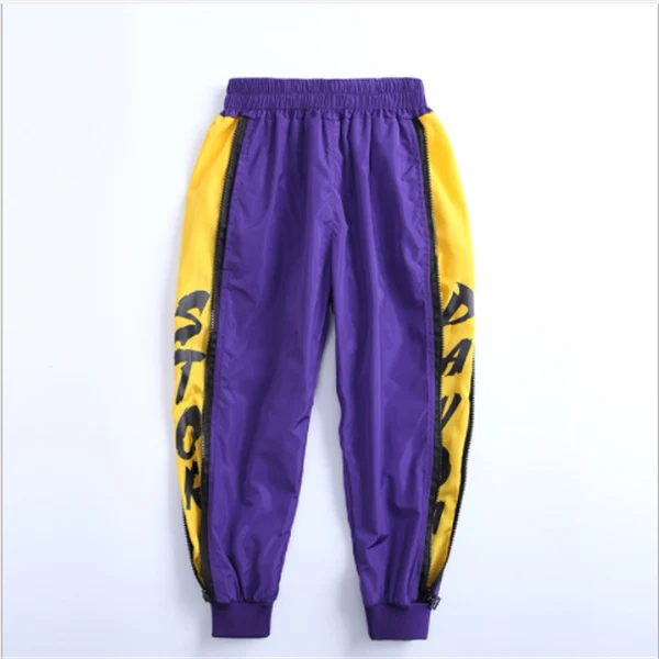purple pant Детский спортивный костюм для подростков, куртка на молнии+ штаны, 2 предмета, лоскутные костюмы в стиле хип-хоп и Джаз спортивный костюм для мальчиков и девочек детская одежда - Цвет: purple pant