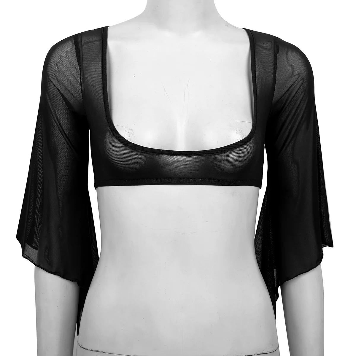 Модный мягкий сетчатый прозрачный открытый нагрудный расклешенный рукав с