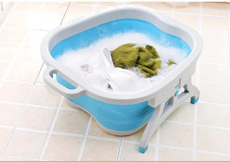 Foldable foot-bucket household foot bath bucket bottom massage high wash folding basin large plastic | Дом и сад