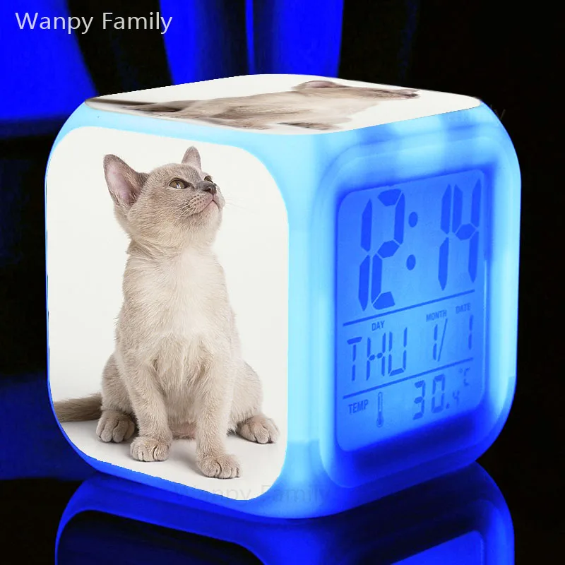 Ragdoll Pet Cats будильник светодиодный 7 цветов светящийся цифровой будильник для детей фестиваль подарок Изменение цвета сенсорные световые часы