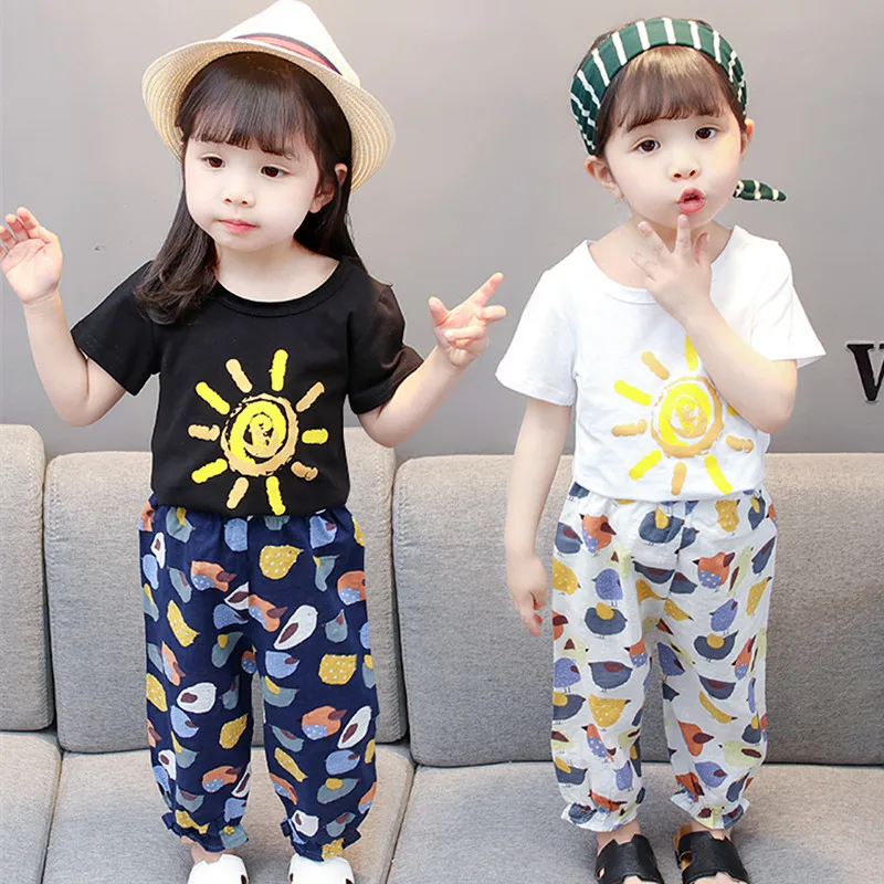 Лето 2019 детская одежда для девочек хлопковая футболка с короткими рукавами