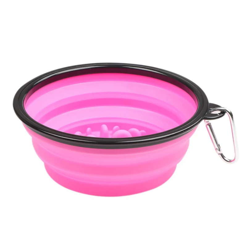 Pink Портативный Щенок миска для собаки, домашних животных складной медленно Кормления Чаша с крюком поилка для домашних животных принадлежности - Цвет: Pink