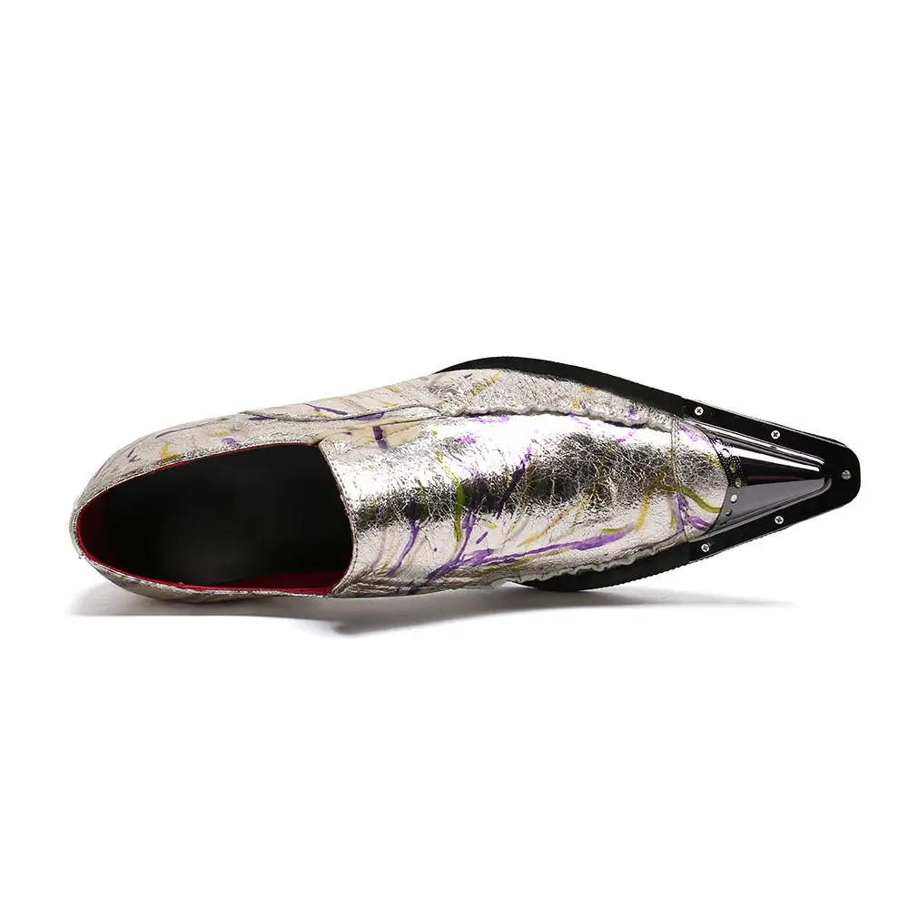 Mocassin homme sapatos натуральная кожа блестящая сталь острый носок формальное платье