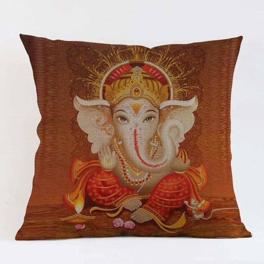 Диванные подушки Hanuman Shiva Genesha из хлопка и льна с принтом в индийском Таиланде 45x45